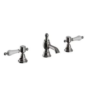 Heritage Glastonbury 3 Hole Basin Mixer with Pop up Waste   Brushed Nickel
