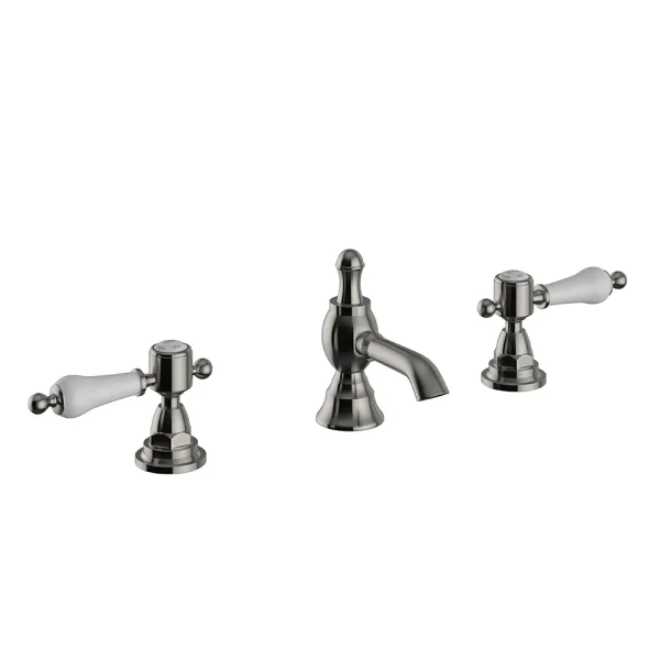 Heritage Glastonbury 3 Hole Basin Mixer with Pop up Waste   Brushed Nickel