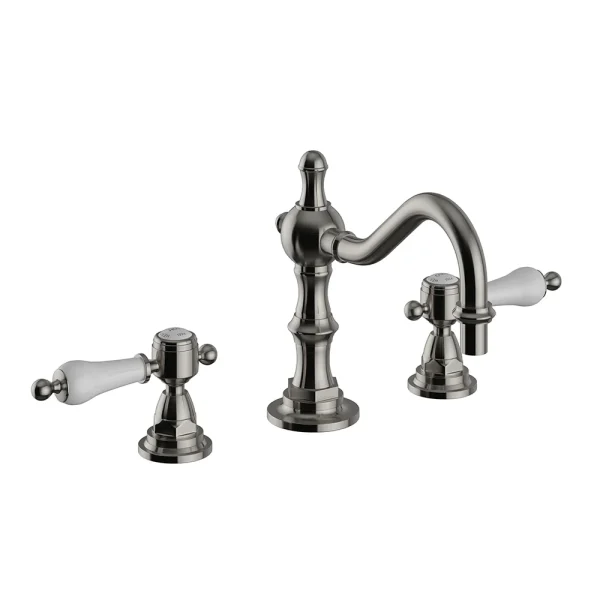 Heritage Glastonbury 3 Hole Swivel Spout Basin Mixer with Pop up Waste   Brushed Nickel