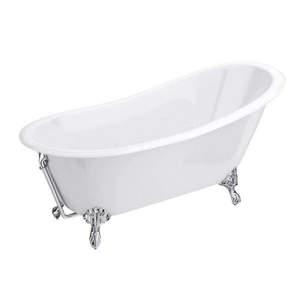 Thames Cast Iron Bath with Chrome Feet (1700 x 780mm Slipper Flat Rim) - Image 3
