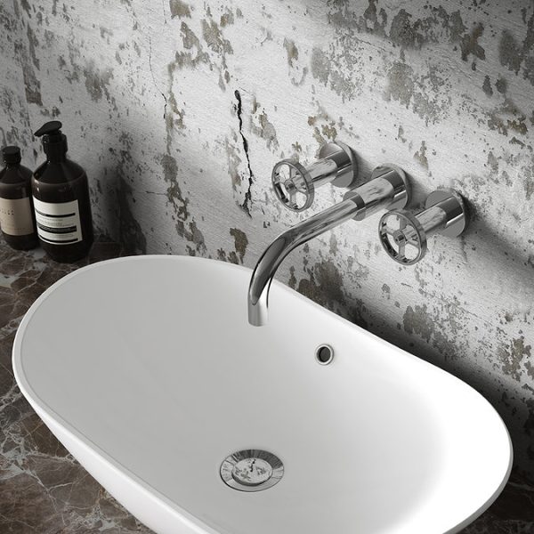 Hudson Reed Revolution Industrial 3TH Wall Mounted Basin Mixer - Image 2