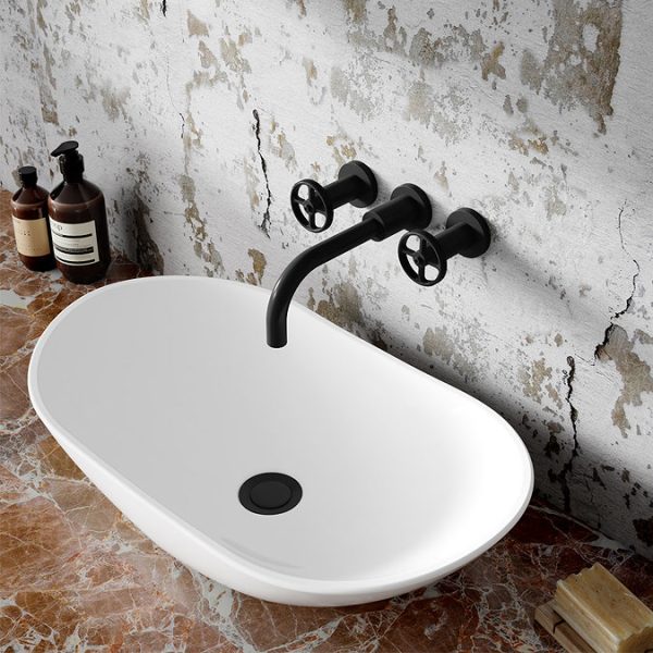 Hudson Reed Revolution Industrial 3TH Wall Mounted Basin Mixer   Matt Black - Image 2
