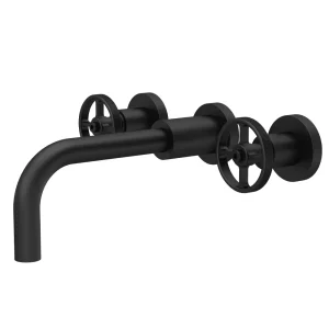 Hudson Reed Revolution Industrial 3TH Wall Mounted Basin Mixer   Matt Black