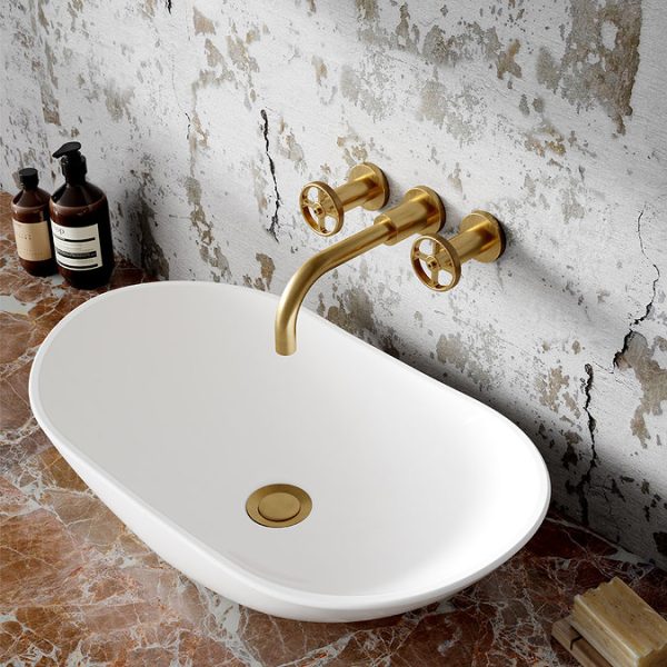 Hudson Reed Revolution Industrial 3TH Wall Mounted Basin Mixer   Brushed Brass - Image 2