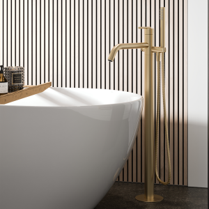 Crosswater 3ONE6 Floor Standing Bath Tap with Shower Mixer   Brushed Brass