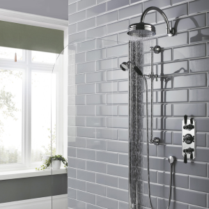 Hudson Reed Topaz Black Triple Concealed Shower with Slide Rail Kit & Fixed Head