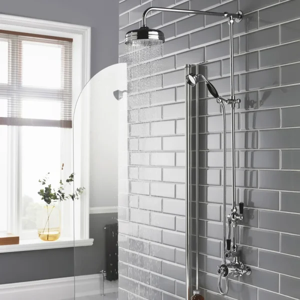 Hudson Reed Topaz Black Exposed Valve inc. Rigid Riser Kit, Diverter, 8" Shower Rose & Handset