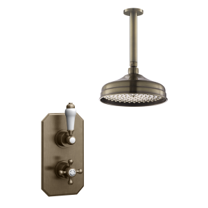 Trafalgar Antique Brass Shower with Concealed Valve + Ceiling Mounted 8" Head