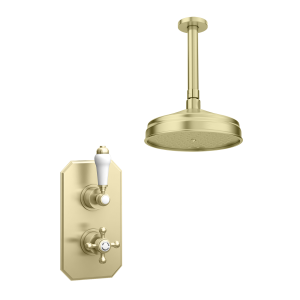 Trafalgar Brushed Brass Shower with Concealed Valve + Ceiling Mounted 8" Head