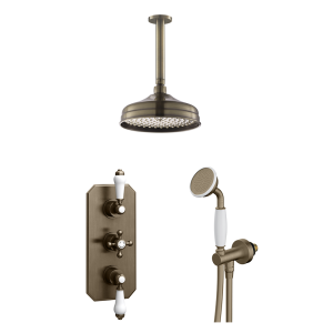 Trafalgar Antique Brass Shower with Concealed Valve, Ceiling Mounted 8" Head + Handset