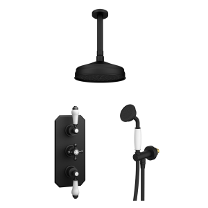 Trafalgar Matt Black Shower with Concealed Valve, Ceiling Mounted 8" Head + Handset