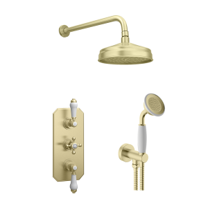 Trafalgar Brushed Brass Shower with Concealed Valve, Wall Mounted 8" Head + Handset