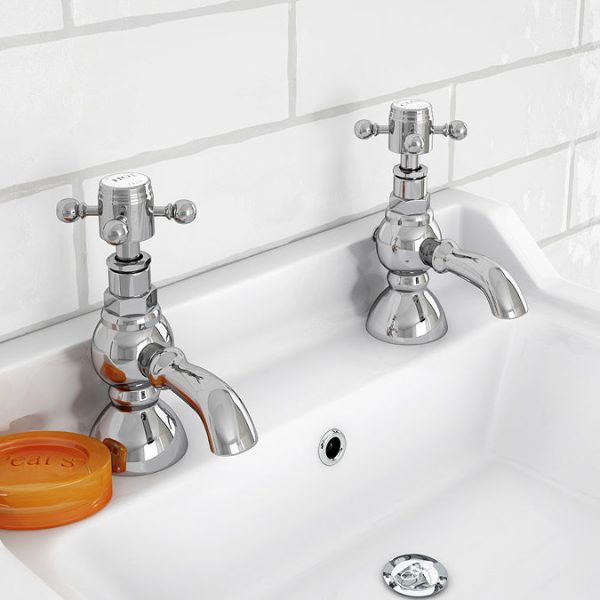 Chatsworth 1928 Traditional 3 Inch Spout Crosshead Pillar Basin Taps - Image 2