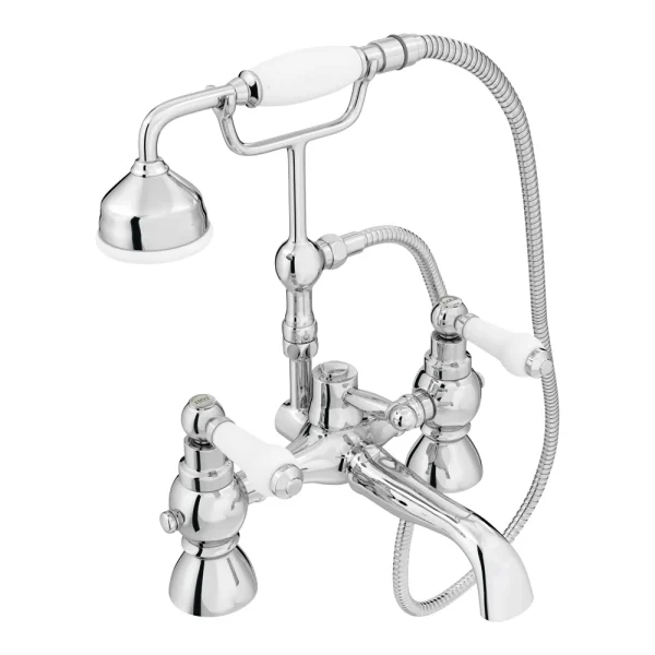 Chatsworth 1928 Traditional White Lever Bath Shower Mixer Tap with Shower Kit