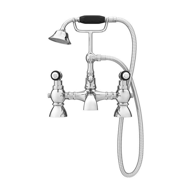 Chatsworth 1928 Traditional Black Lever Bath Shower Mixer Tap with Shower Kit (Black Indices) - Image 2