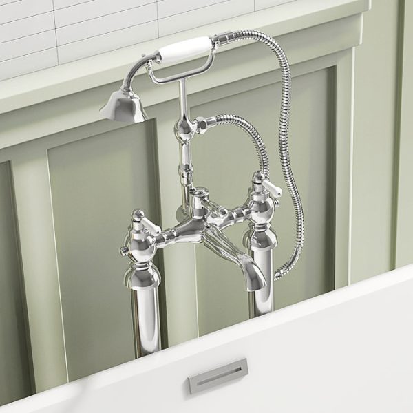 Chatsworth 1928 Traditional White Lever Freestanding Bath Shower Mixer Tap - Image 3