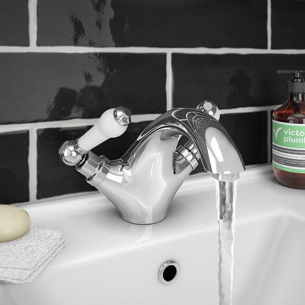 Chatsworth 1928 Traditional White Lever Mono Basin Mixer Tap - Image 2