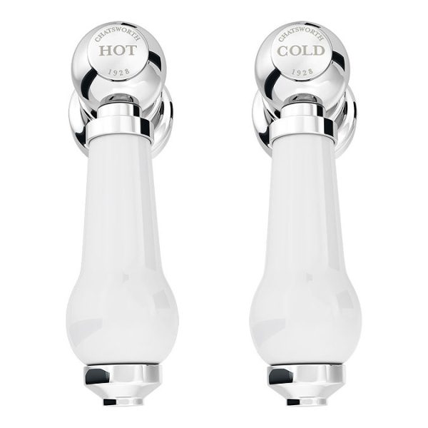 Chatsworth 1928 Traditional White Lever Pillar Basin Taps - Image 6