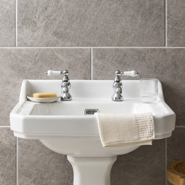 Chatsworth 1928 Traditional White Lever Pillar Basin Taps - Image 4
