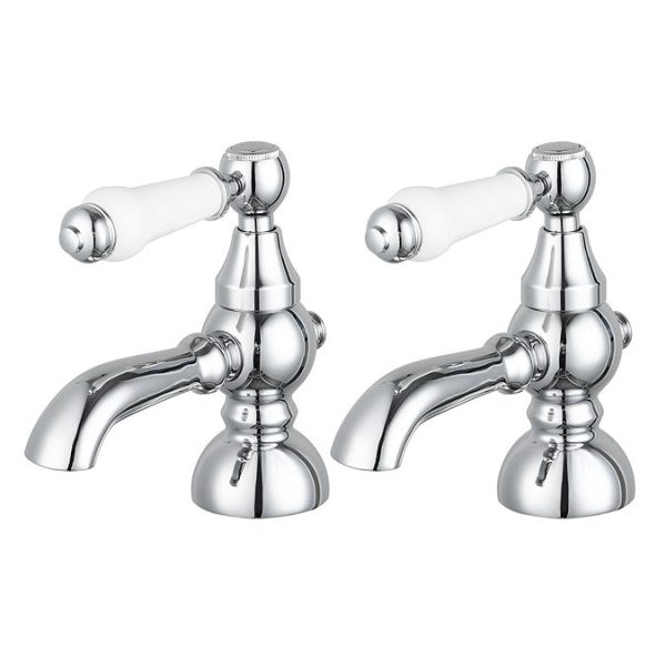 Chatsworth 1928 Traditional White Lever Pillar Basin Taps - Image 5