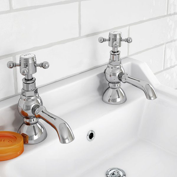 Chatsworth 1928 Traditional 5 Inch Spout Crosshead Pillar Basin Taps - Image 7