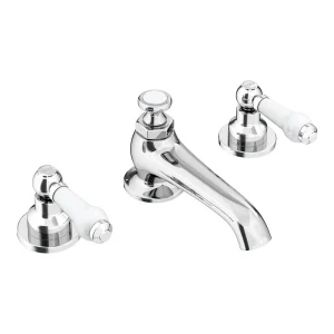 Chatsworth 1928 Traditional 3TH White Lever Basin Mixer Tap + Waste