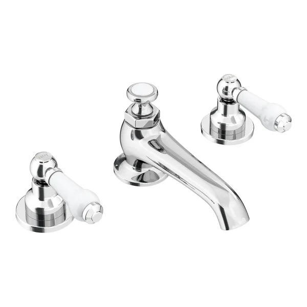 Chatsworth 1928 Traditional 3TH White Lever Basin Mixer Tap + Waste