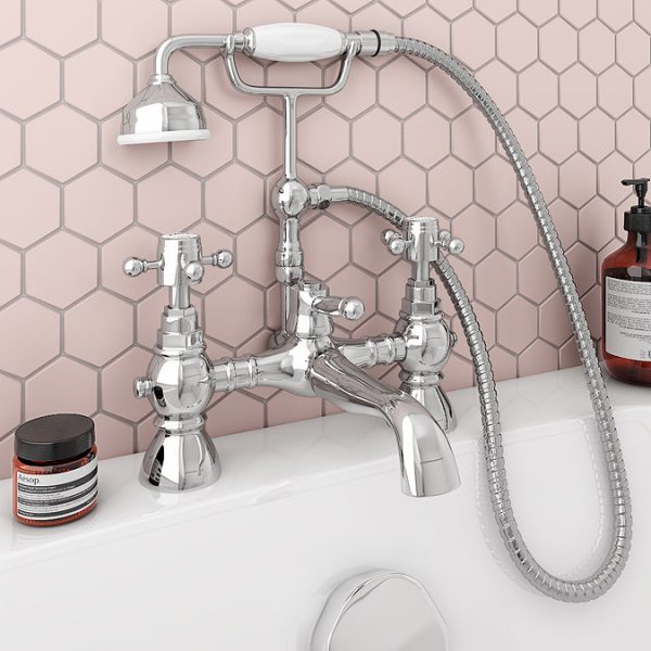 Chatsworth 1928 Traditional Crosshead Bath Shower Mixer Tap with Shower Kit - Image 4