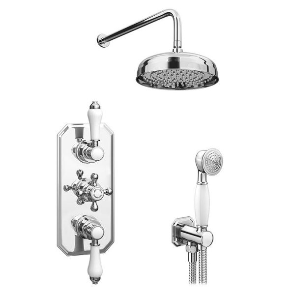Trafalgar Traditional Triple Thermostatic Shower Package with Head + Handset - Image 4