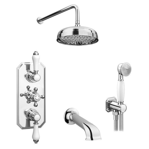 Trafalgar Traditional Shower Package with Fixed Head, Handset + Bath Spout - Image 4
