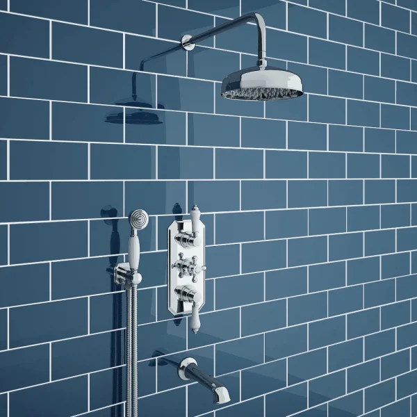 Trafalgar Traditional Shower Package with Fixed Head, Handset + Bath Spout