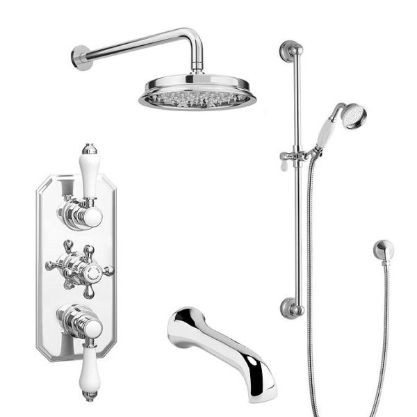 Trafalgar Traditional Shower Package with Fixed Head, Slide Rail Kit + Bath Spout - Image 6