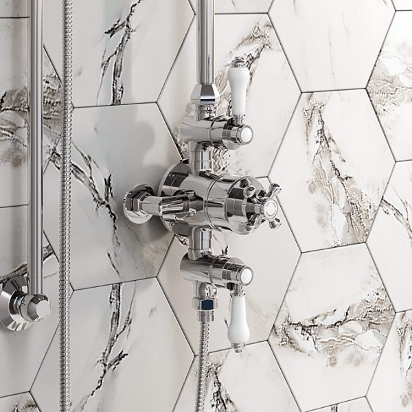 Trafalgar Triple Exposed Thermostatic Shower Valve + Slider Rail Kit with Rigid Riser - Image 5