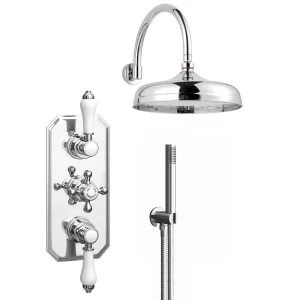 Trafalgar Triple Concealed Shower Valve incl. Outlet Elbow, Handset & Curved Arm with Fixed Head