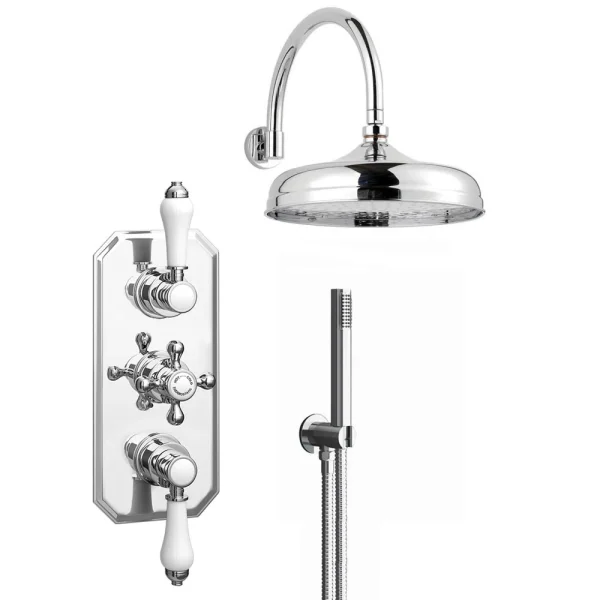 Trafalgar Triple Concealed Shower Valve incl. Outlet Elbow, Handset & Curved Arm with Fixed Head