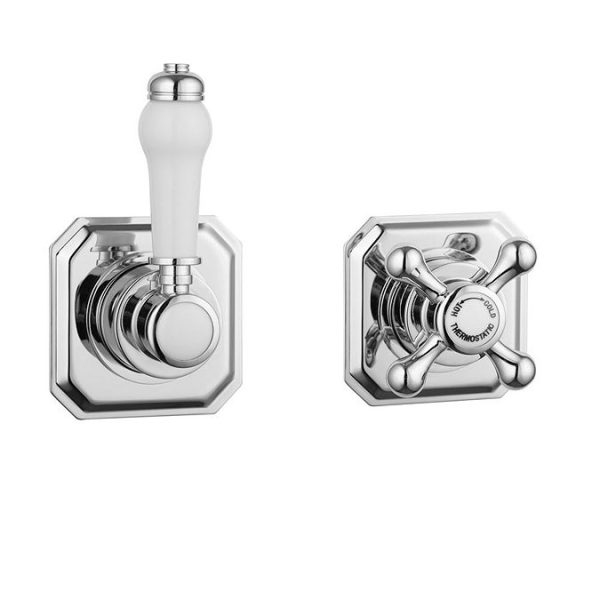 Trafalgar Traditional Concealed Individual Stop Tap + Thermostatic Control Valve with 8" Shower Head - Image 4
