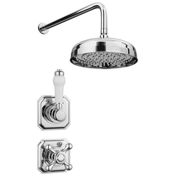 Trafalgar Traditional Concealed Individual Stop Tap + Thermostatic Control Valve with 8" Shower Head - Image 2