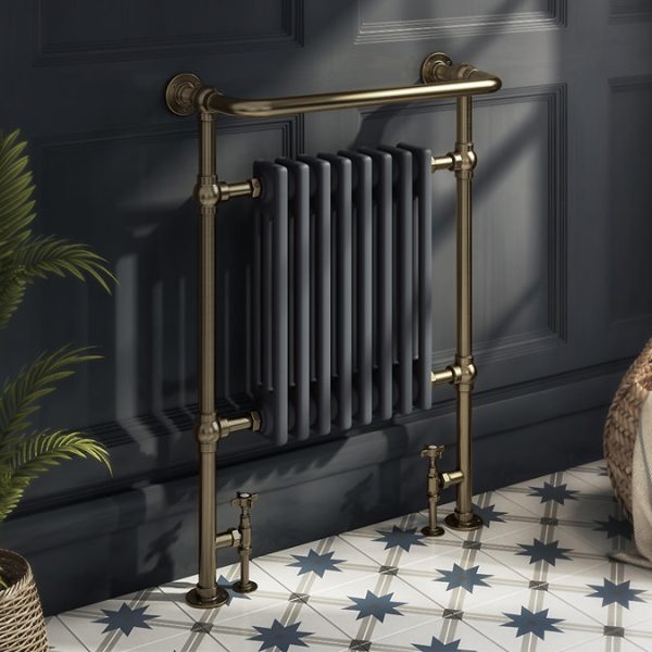 Chatsworth Savoy Traditional Heated Towel Rail Radiator (Antique Brass & Anthracite Grey) - Image 5