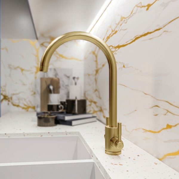 Rangemaster Aquatrend Dual Lever Kitchen Mixer Tap   Brushed Brass - Image 3