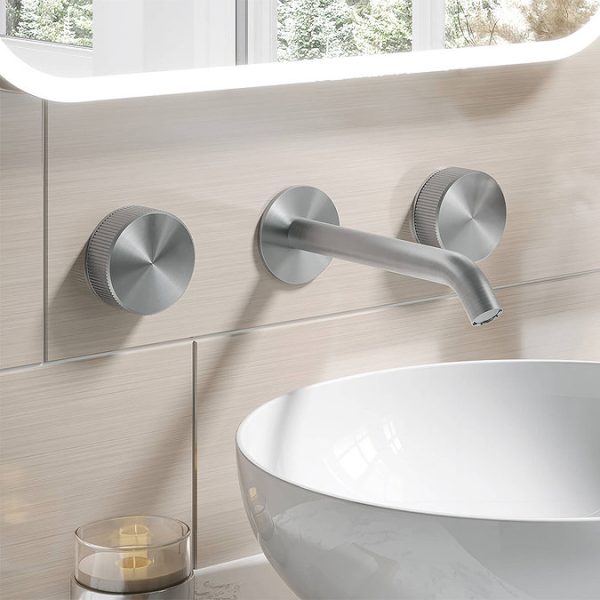 Crosswater 3ONE6 Stainless Steel Wall Mounted 3 Hole Set Basin Mixer - Image 3