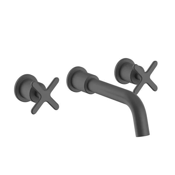 Heritage Salcombe 3 Taphole Wall Mounted Basin Mixer   Matt Black