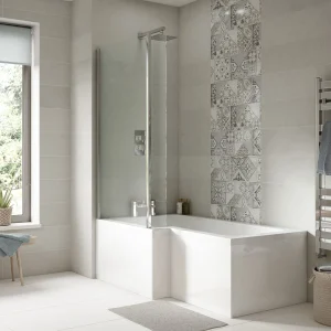 Toreno 1700 Square Shower Bath with Fixed Screen + Panel