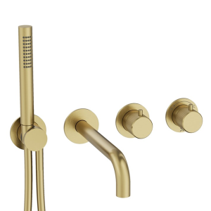 Crosswater Module 3ONE6 Stainless Brushed Brass 2 Outlet 2 Handle Shower Valve with Bath Spout & Handset