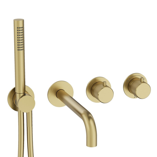 Crosswater Module 3ONE6 Stainless Brushed Brass 2 Outlet 2 Handle Shower Valve with Bath Spout & Handset