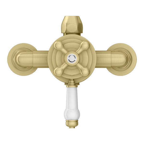 Trafalgar Brushed Brass Traditional Dual Exposed Thermostatic Valve with Rigid Riser Kit - Image 6