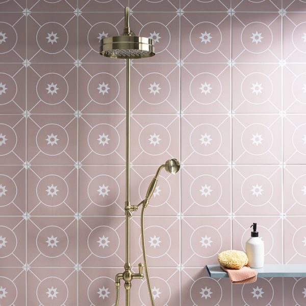 Trafalgar Brushed Brass Dual Exposed Shower Valve with Rigid Riser Kit, 195mm Round Head, Handshower & Diverter - Image 3