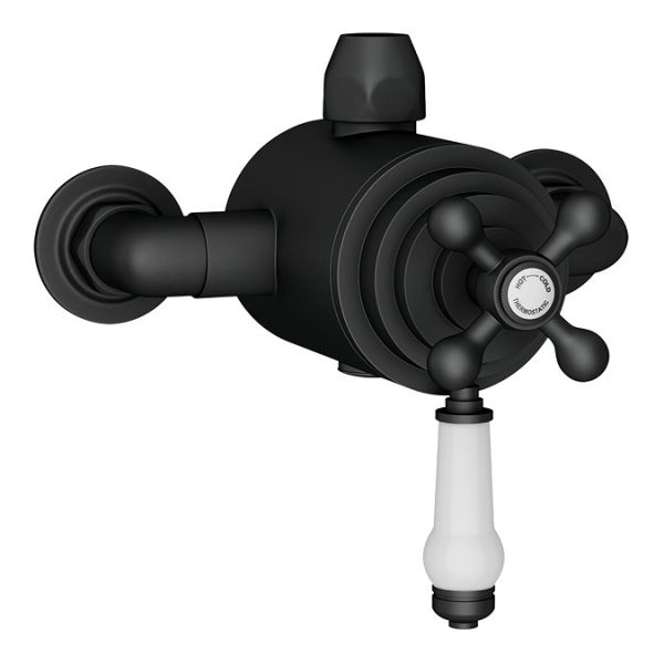 Trafalgar Matt Black Dual Exposed Shower Valve with Rigid Riser Kit, 195mm Round Head, Handshower & Diverter - Image 3
