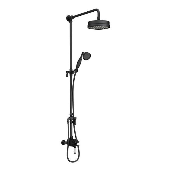 Trafalgar Matt Black Dual Exposed Shower Valve with Rigid Riser Kit, 195mm Round Head, Handshower & Diverter - Image 5