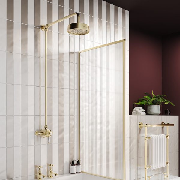 Trafalgar Brushed Brass Traditional Dual Exposed Thermostatic Valve with Rigid Riser Kit - Image 5