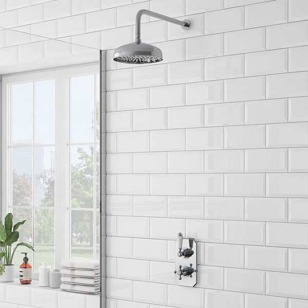 Trafalgar Traditional Twin Concealed Thermostatic Shower Valve incl. 8" Apron Fixed Head - Image 7
